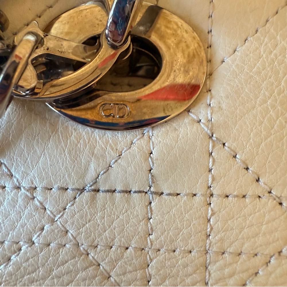 Vintage Calfskin Cannage Stitched Small East West Lady Dior White - Picture 12 of 16